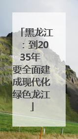黑龙江：到2035年 要全面建成现代化绿色龙江